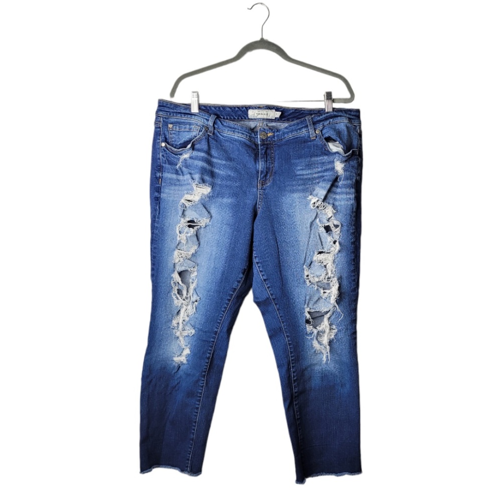 Torrid Dark Wash Super Distressed Cropped Jeans